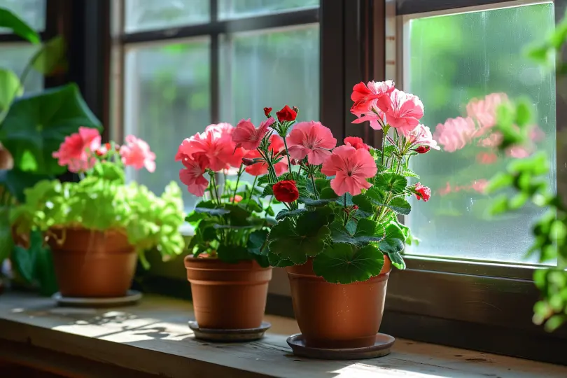 Geranien am Fenster in der Wohnung