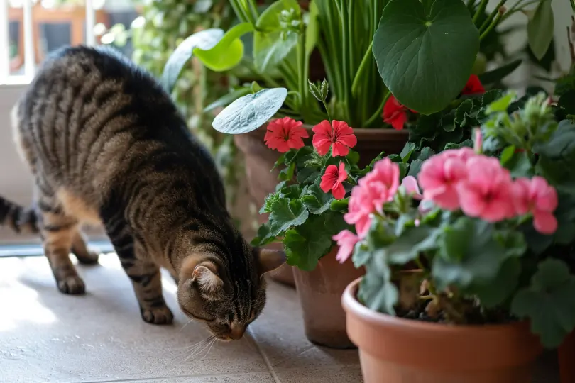 Geranien und Katze