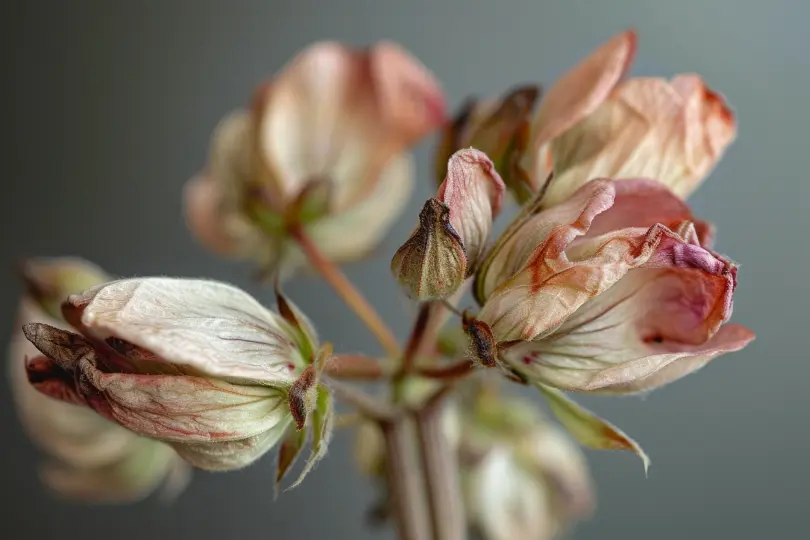 Vertrocknete Knospen an der Geranie