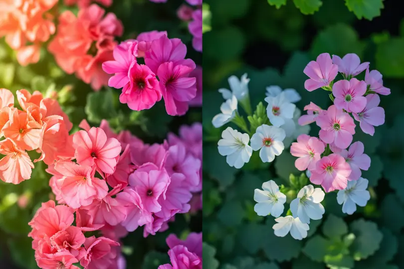 Links Pelargonium, rechts Geranium